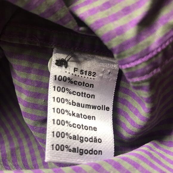 Lacoste Classic Fit Purple Green Striped Cotton Button Down Shirt Men's 42 (L) - Picture 7 of 8